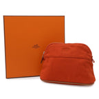 Hermes Bolide Pouch 20 Makeup Cosmetic Multi Case Canvas Leather Red Orange — view 6