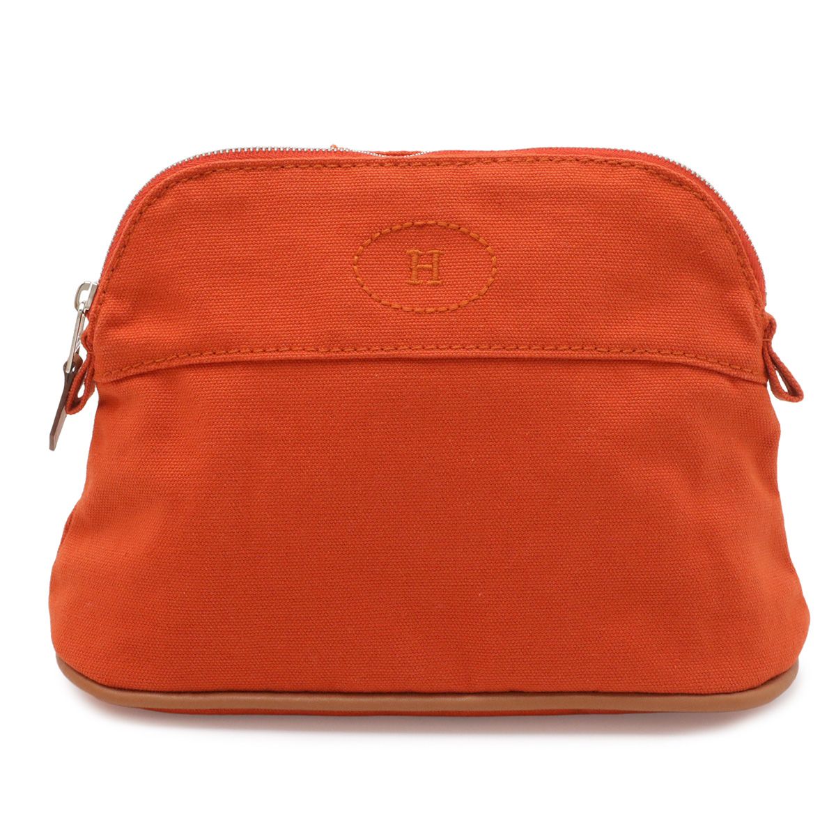 Hermes Bolide Pouch 20 Makeup Cosmetic Multi Case Canvas Leather Red Orange
