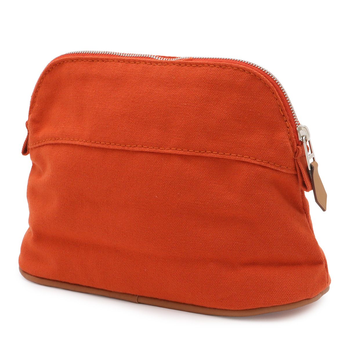 Hermes Bolide Pouch 20 Makeup Cosmetic Multi Case Canvas Leather Red Orange — view 2