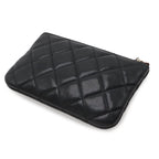 Chanel Quilted CC Logo Classic Small Zip Pouch Case Caviar Leather Black Gold — view 2