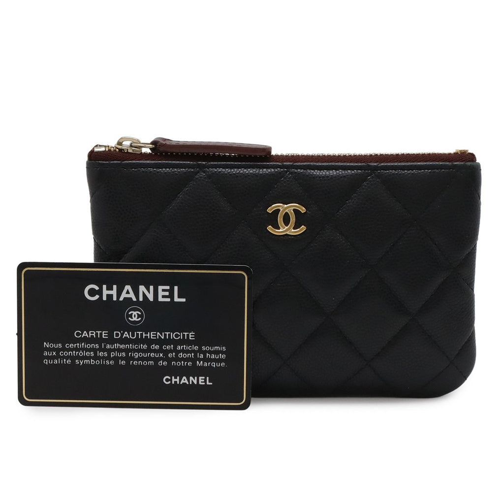 Chanel Quilted CC Logo Classic Small Zip Pouch Case Caviar Leather Black Gold — view 7