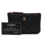 Chanel Quilted CC Logo Classic Small Zip Pouch Case Caviar Leather Black Gold — view 7