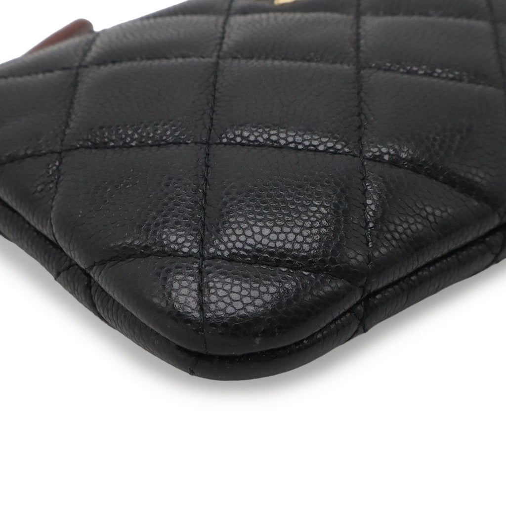 Chanel Quilted CC Logo Classic Small Zip Pouch Case Caviar Leather Black Gold — view 3