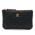 Chanel Quilted CC Logo Classic Small Zip Pouch Case Caviar Leather Black Gold