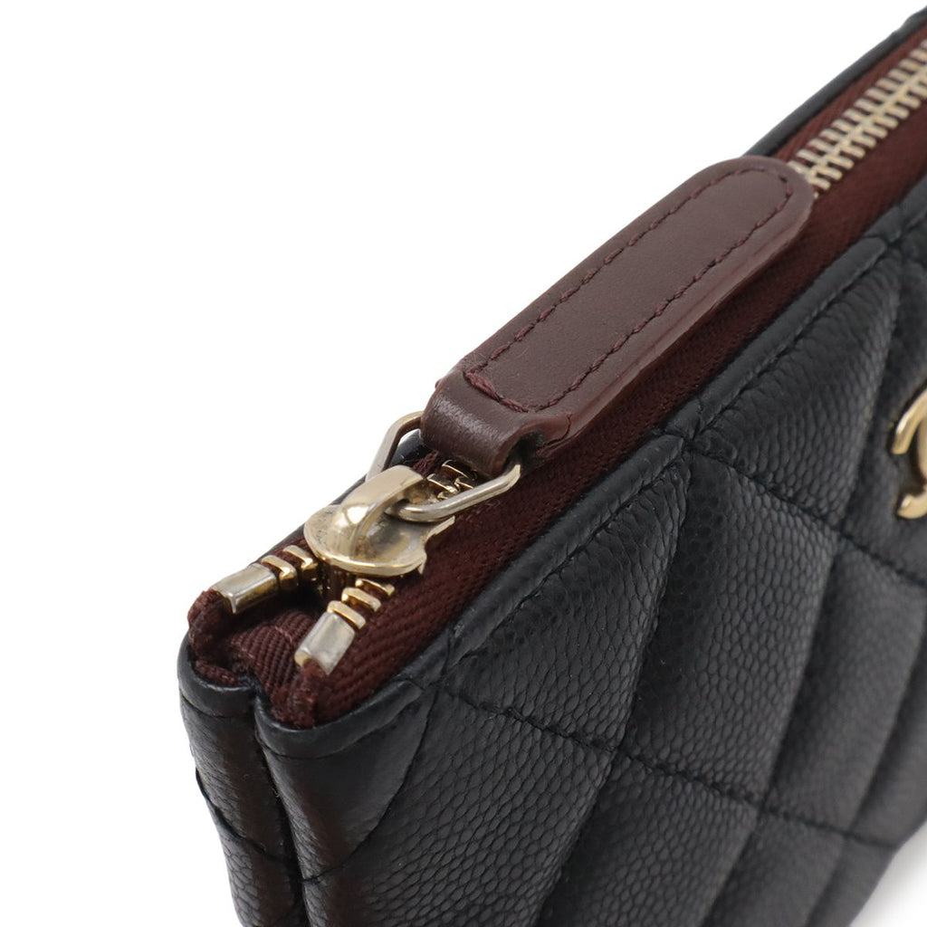 Chanel Quilted CC Logo Classic Small Zip Pouch Case Caviar Leather Black Gold — view 4