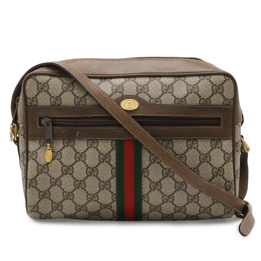Gucci Vintage GG Plus Sherry Line Shoulder Bag Pochette Leather Beige Brown