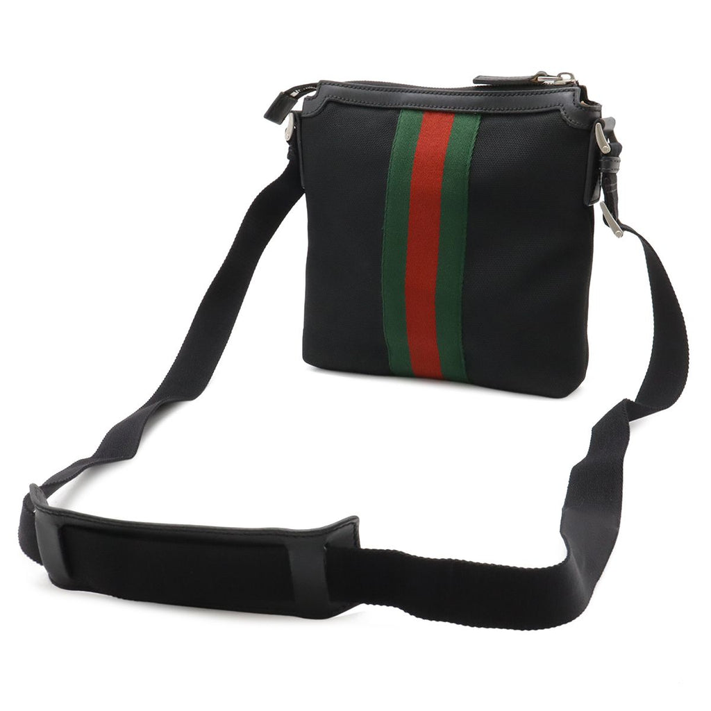 Gucci Sherry Line Shoulder Bag Crossbody Nylon Canvas Black Green Red — view 2