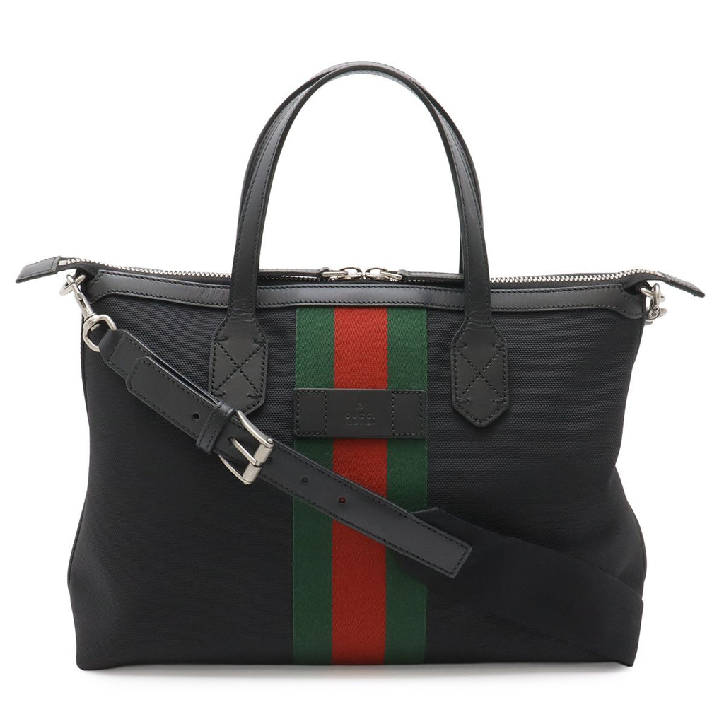 Gucci Sherry Line Webstripe Tote 2-Way Shoulder Bag Nylon Canvas Black