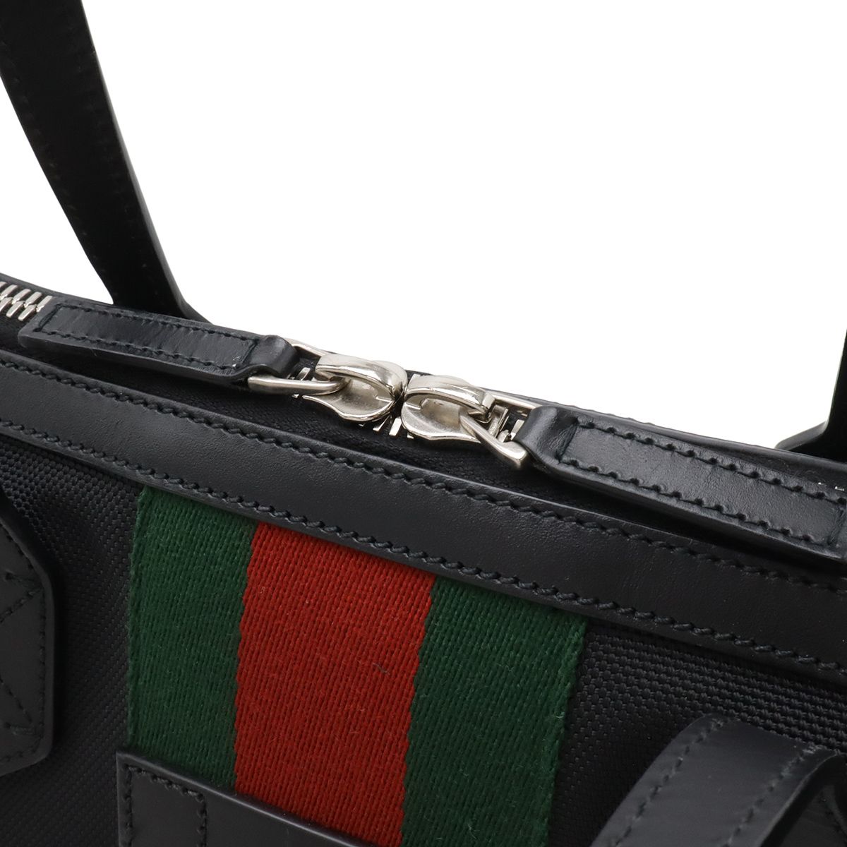 Gucci Sherry Line Webstripe Tote 2-Way Shoulder Bag Nylon Canvas Black — view 4