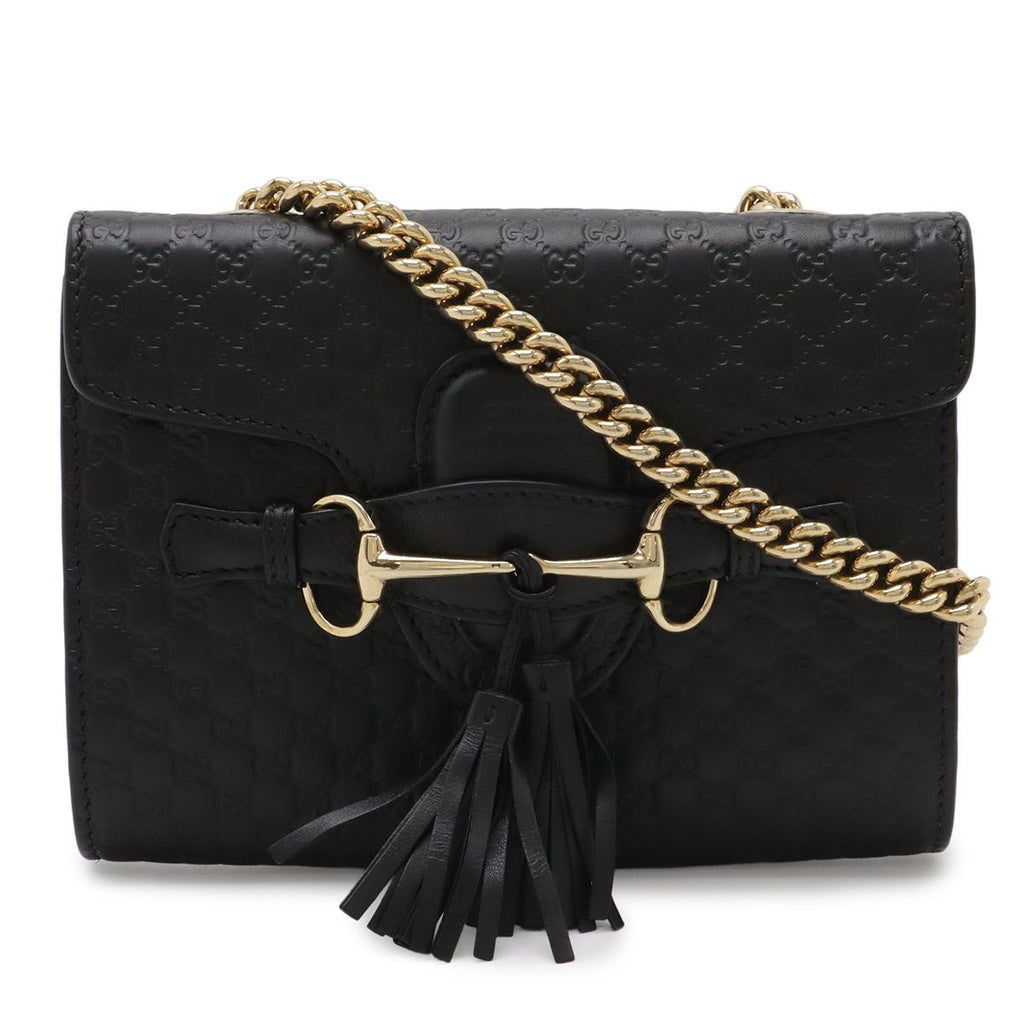 Gucci Micro Guccissima Emily Horsebit Chain Shoulder Bag Tassel Leather Black