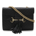 Gucci Micro Guccissima Emily Horsebit Chain Shoulder Bag Tassel Leather Black