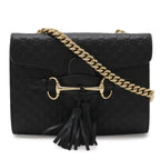 Gucci Micro Guccissima Emily Horsebit Chain Shoulder Bag Tassel Leather Black