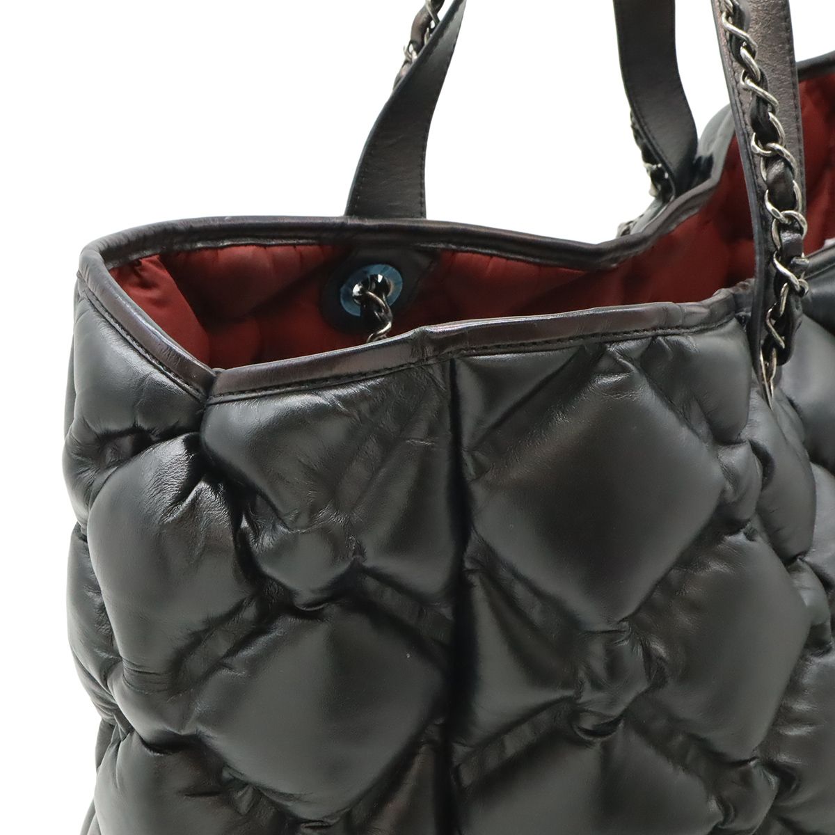 Chanel Bubble Quilt Tote Large 2-Way Handbag Chain Shoulder Leather Black Silver — view 4