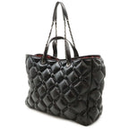 Chanel Bubble Quilt Tote Large 2-Way Handbag Chain Shoulder Leather Black Silver — view 2