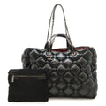 Chanel Bubble Quilt Tote Large 2-Way Handbag Chain Shoulder Leather Black Silver