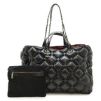 Chanel Bubble Quilt Tote Large 2-Way Handbag Chain Shoulder Leather Black Silver