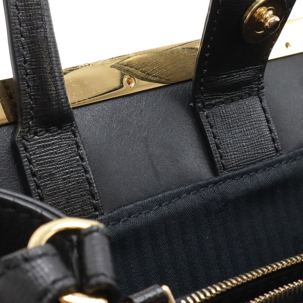 Fendi Petite Tote 2-Way Shoulder Bag Leather Black Gold — view 9