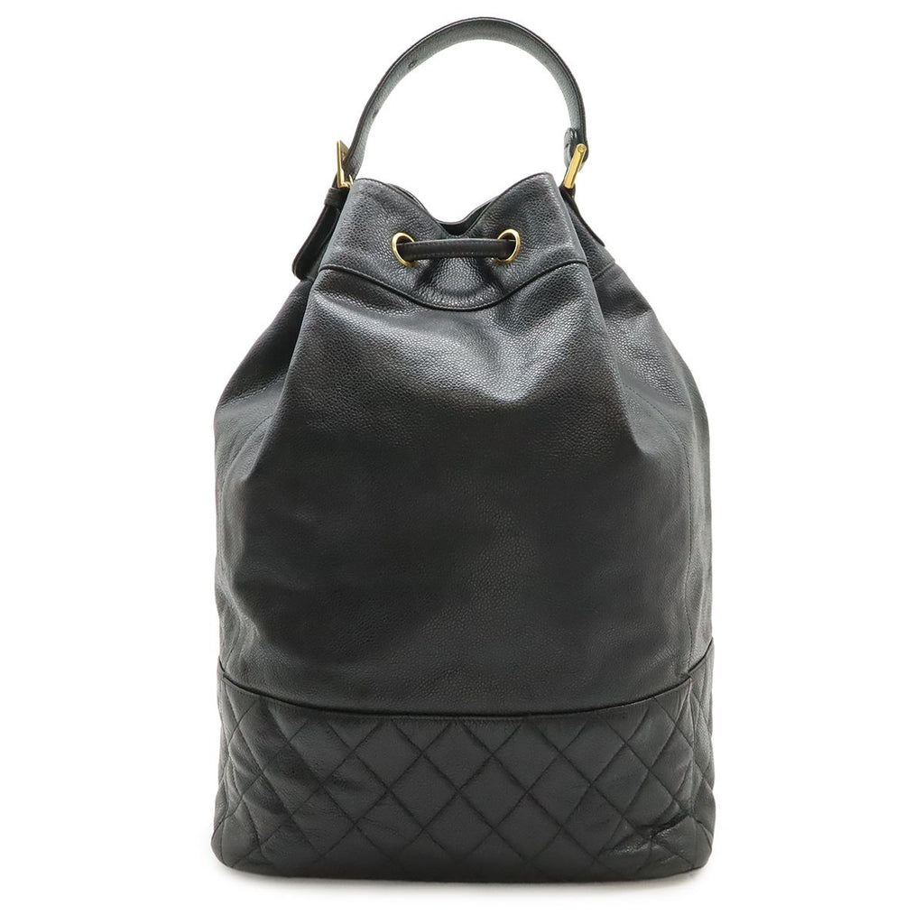 Chanel CC Logo Backpack Sac Shoulder Bag 2-Way Tote Drawstring Black Gold Pouch