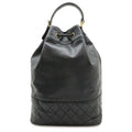 Chanel CC Logo Backpack Sac Shoulder Bag 2-Way Tote Drawstring Black Gold Pouch