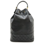 Chanel CC Logo Backpack Sac Shoulder Bag 2-Way Tote Drawstring Black Gold Pouch
