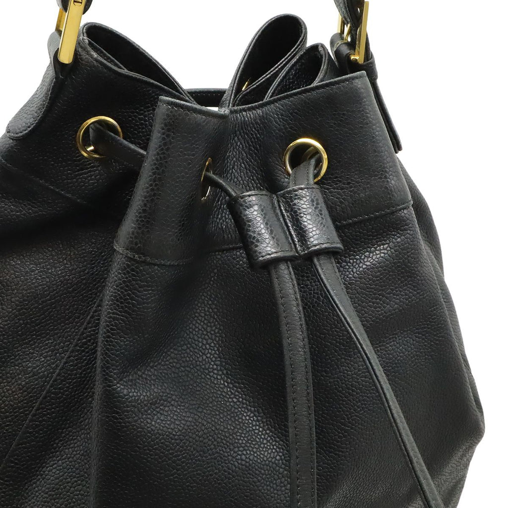 Chanel CC Logo Backpack Sac Shoulder Bag 2-Way Tote Drawstring Black Gold Pouch — view 4