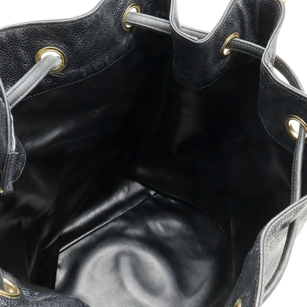 Chanel CC Logo Backpack Sac Shoulder Bag 2-Way Tote Drawstring Black Gold Pouch — view 8