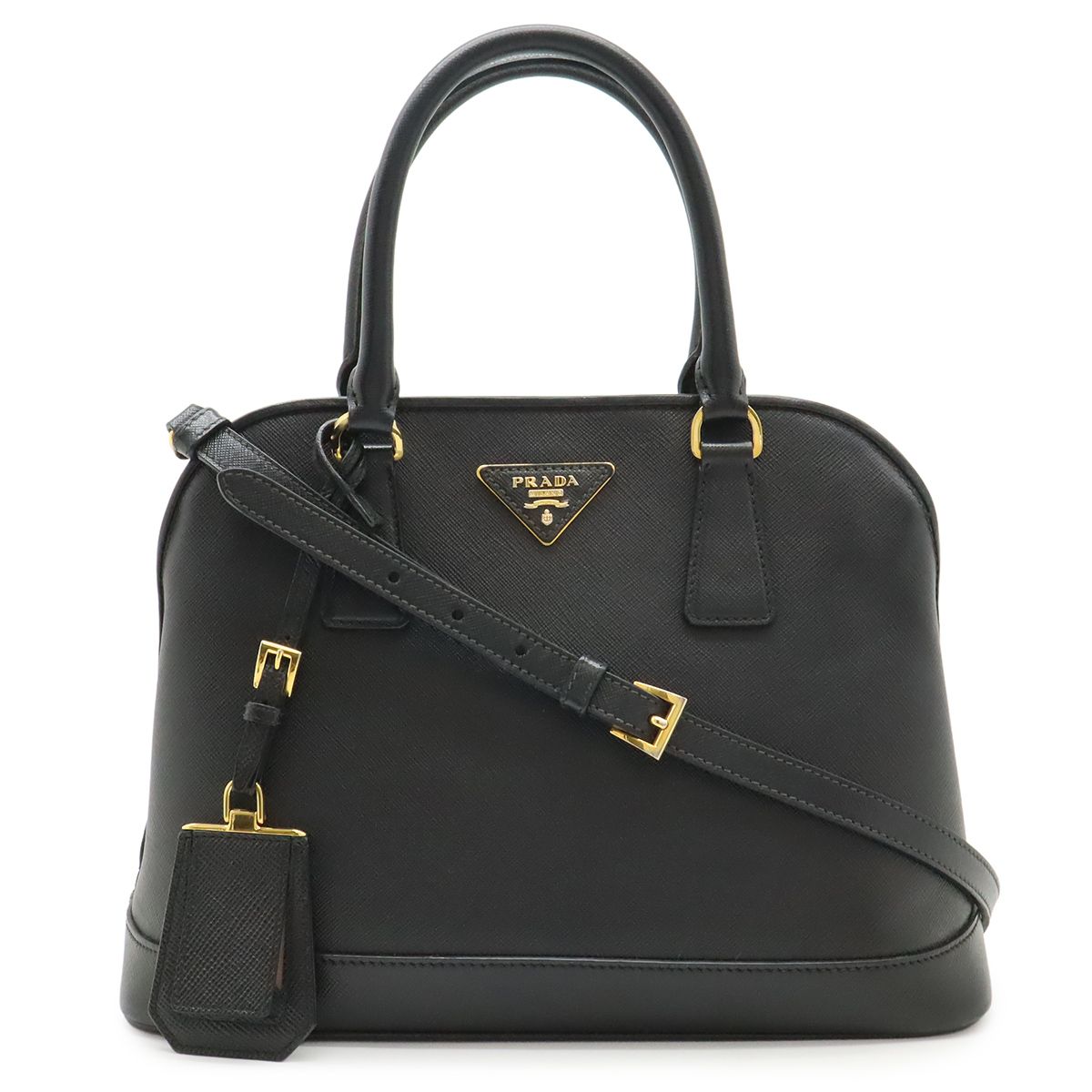 Prada Triangle Logo 2-Way Shoulder Bag Leather Nero Black Gold Domestic