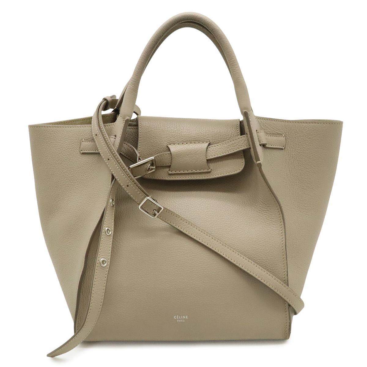 Celine Big Small 2-Way Shoulder Bag Crossbody Leather Gray Silver