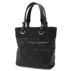 Chanel Paris Biarritz Tote PM Shoulder Bag Leather Black Silver — view 2