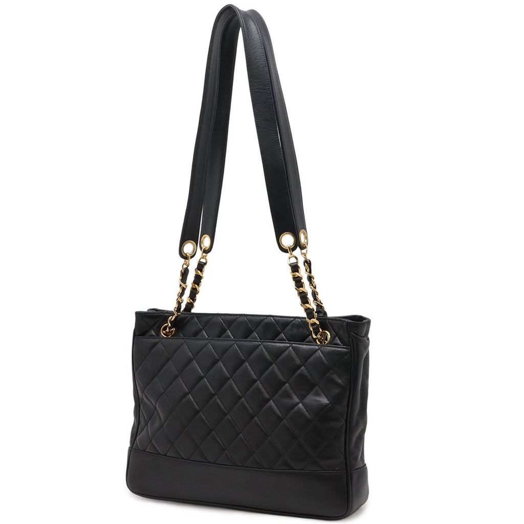 Chanel Quilted Cocobol Chain Tote Shoulder Bag Lambskin Leather Black Gold — view 2