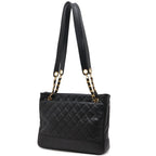 Chanel Quilted Cocobol Chain Tote Shoulder Bag Lambskin Leather Black Gold — view 2