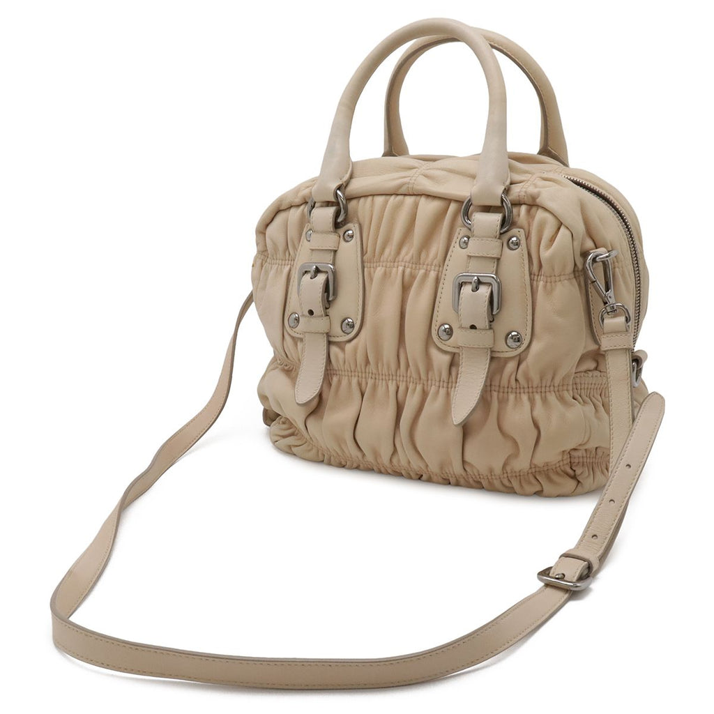 Prada Gather 2-Way Shoulder Bag Crossbody Nappa Leather Cipria Light Pink Silver — view 2