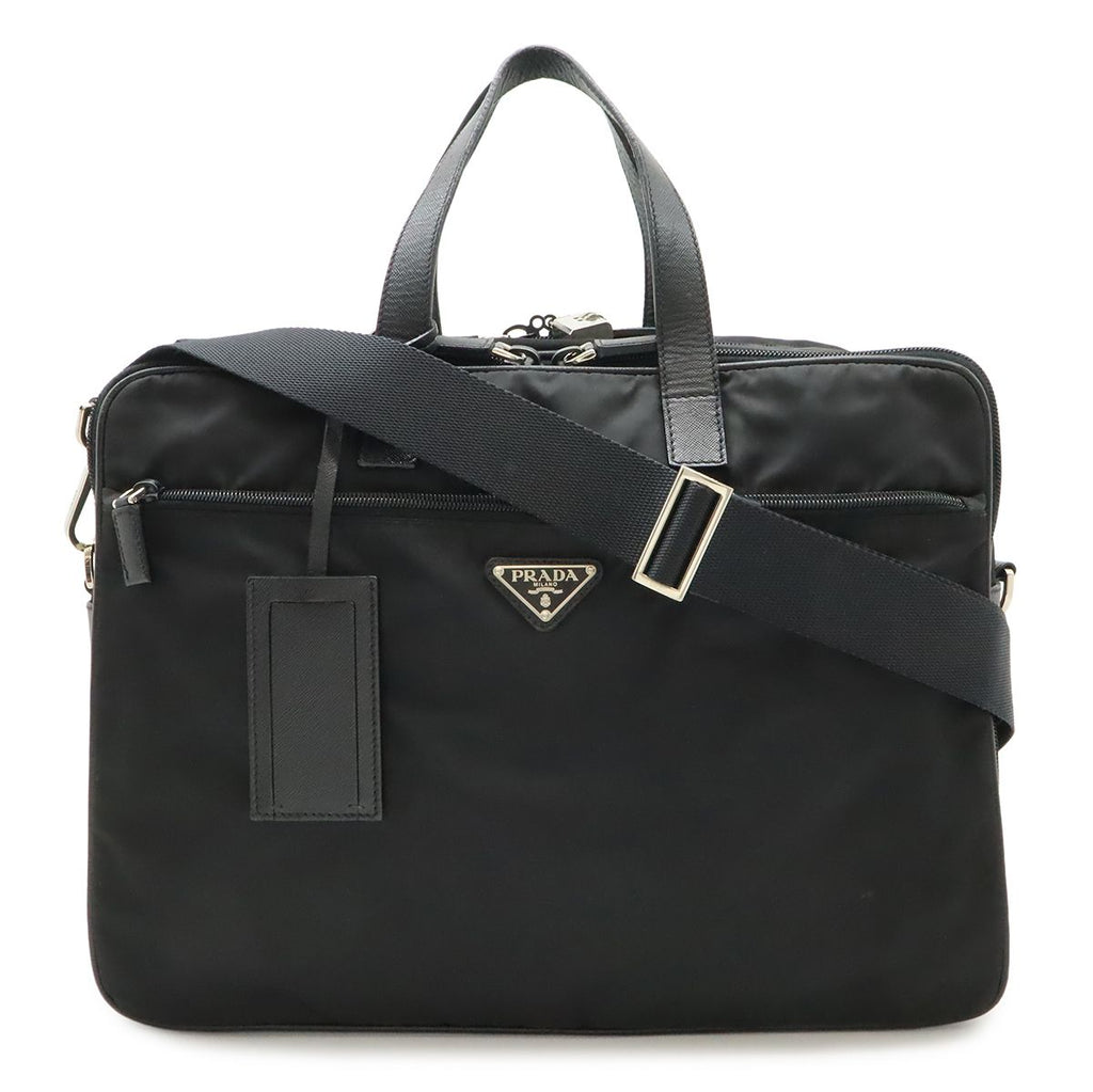Prada Triangle Logo Business Briefcase 2-Way Shoulder Bag Nylon Nero Black