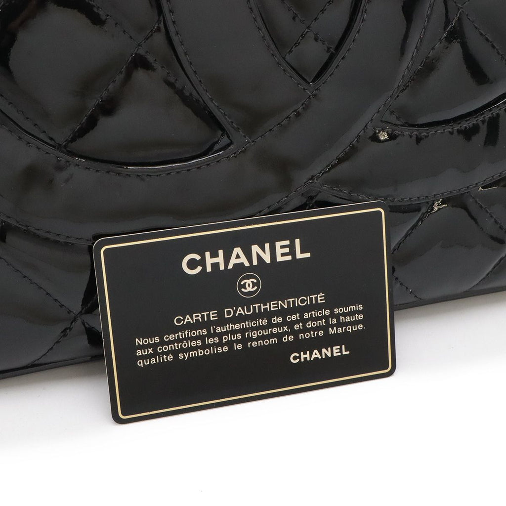 Chanel Quilted CC Logo Medallion Tote Shoulder Bag Enamel Leather Black Gold — view 9