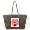 Fendi Shoulder Bag Cherry Blossom Zucca Logo Leather Brown