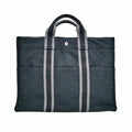 Hermes Fourre Tout MM Handbag Tote Black Gray Cotton Hand Silver