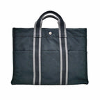 Hermes Fourre Tout MM Handbag Tote Black Gray Cotton Hand Silver