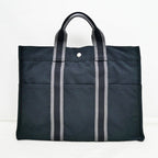 Hermes Fourre Tout MM Handbag Tote Black Gray Cotton Hand Silver — view 2