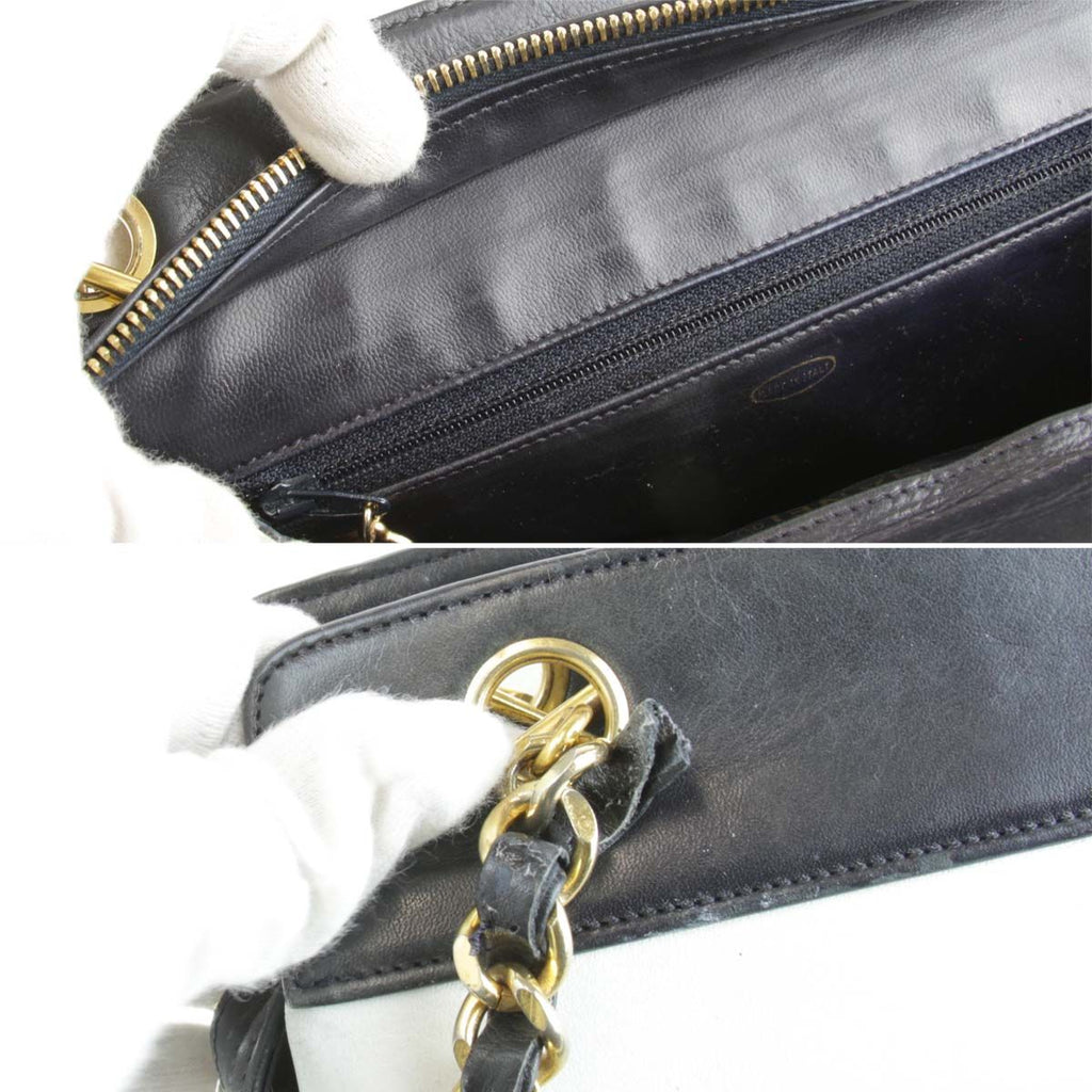 Chanel Bicolor Chain Shoulder Bag Leather White — view 8