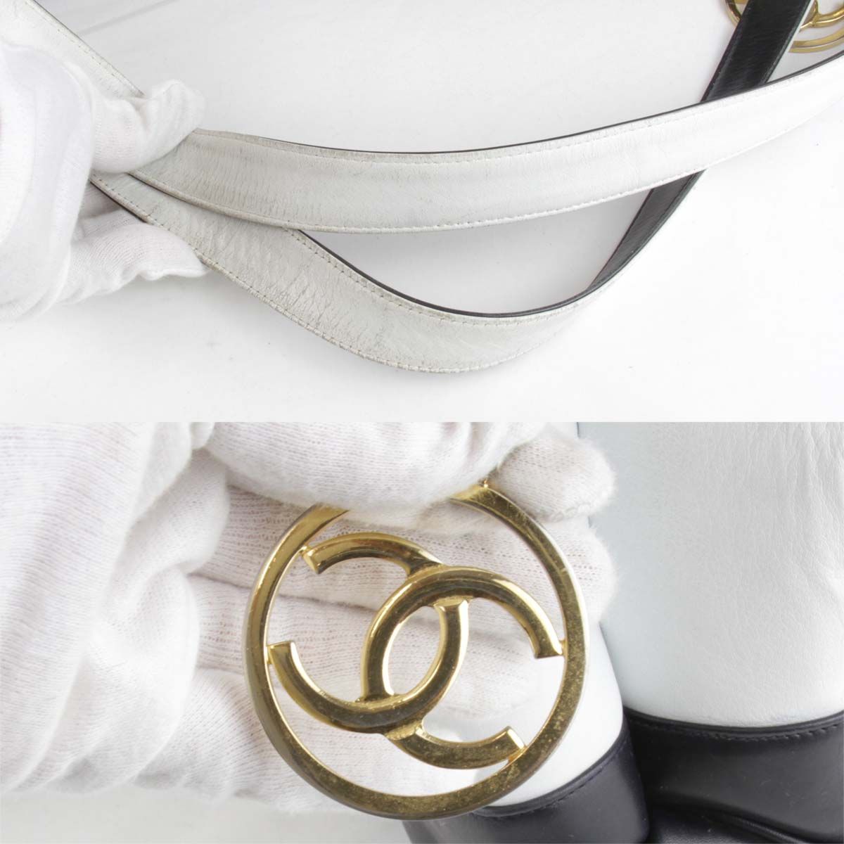 Chanel Bicolor Chain Shoulder Bag Leather White — view 7