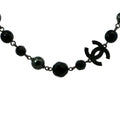 Chanel Costume Pearl CC Logo Long Necklace Pendant Alloy Black