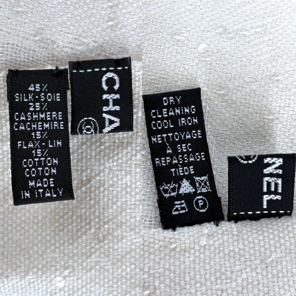 Chanel Shawl Sequins Large CC Logo Silk Cashmere Ivory Scarf — view 3