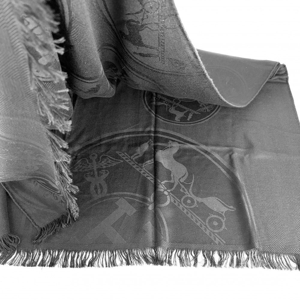 Hermes Shawl New Libris Large Cashmere Silk Black Scarf — view 4