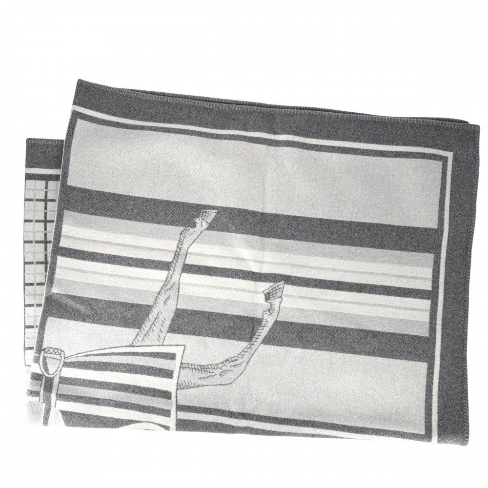 Hermes Large Plaid Jacquard Horse Hose Wool Gray Shoulder Bag — view 4