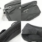Prada Belt Bag Shoulder Crossbody Triangle Logo Re-Nylon Leather Black Silver — view 7