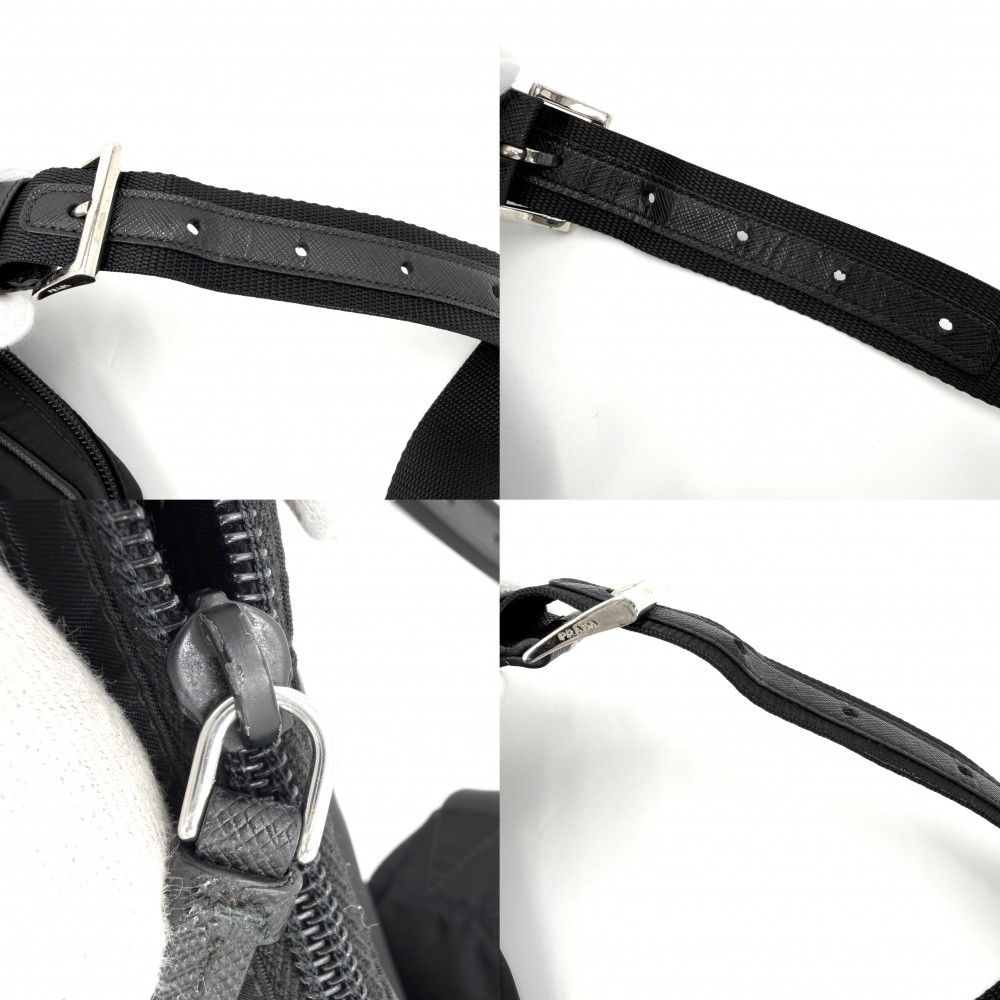 Prada Belt Bag Shoulder Crossbody Triangle Logo Re-Nylon Leather Black Silver — view 8