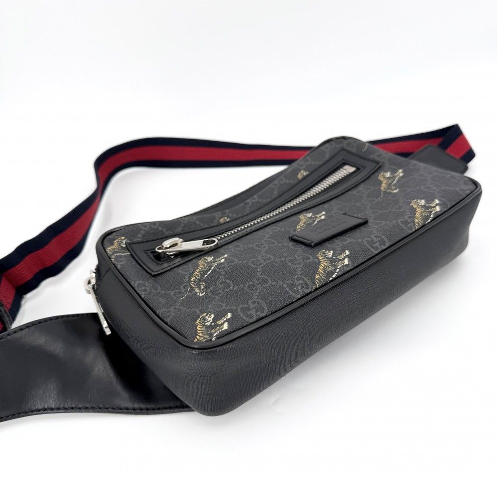 Gucci Waist Bag Taiga Web Stripe Crossbody Small Tiger GG Supreme Canvas — view 3