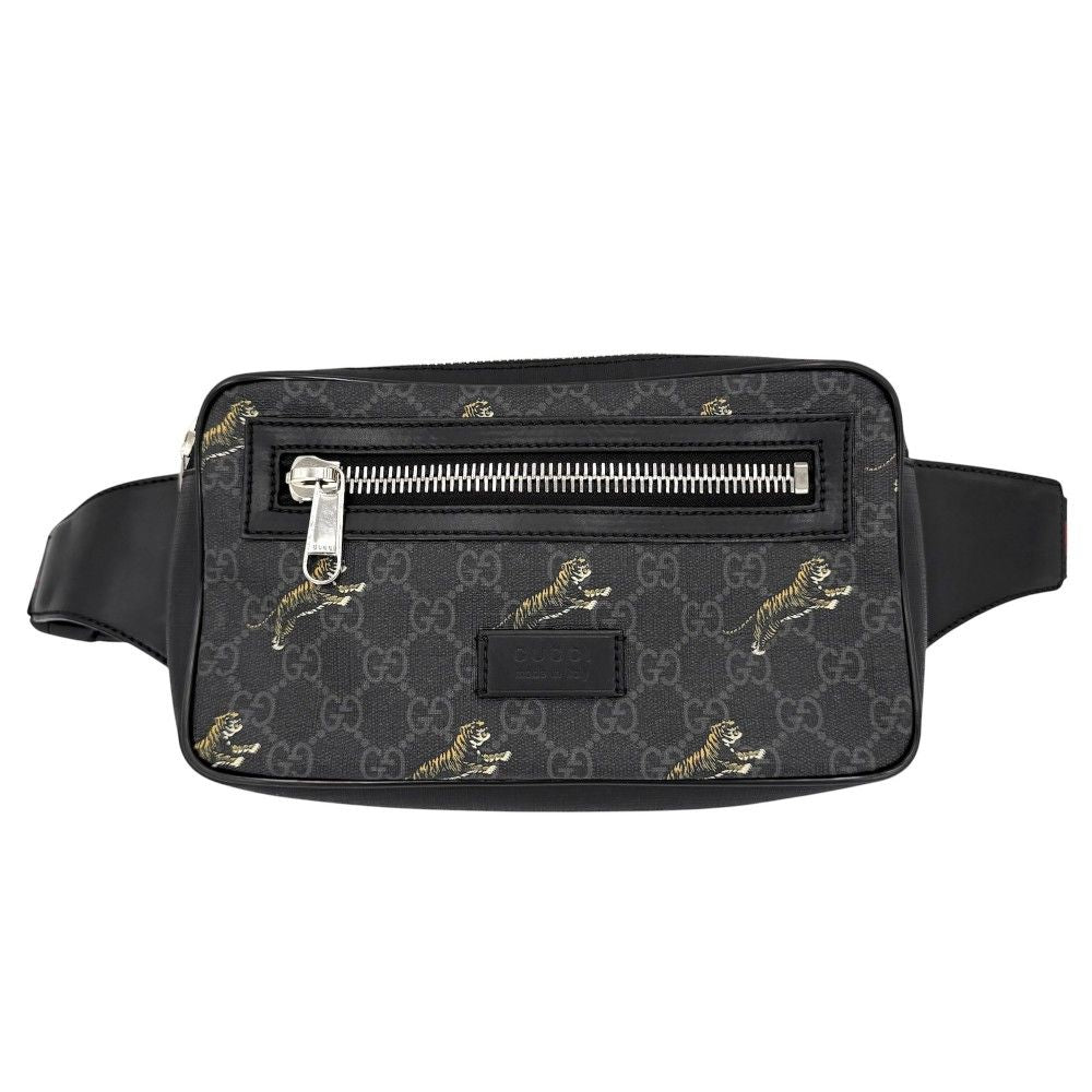 Gucci Waist Bag Taiga Web Stripe Crossbody Small Tiger GG Supreme Canvas