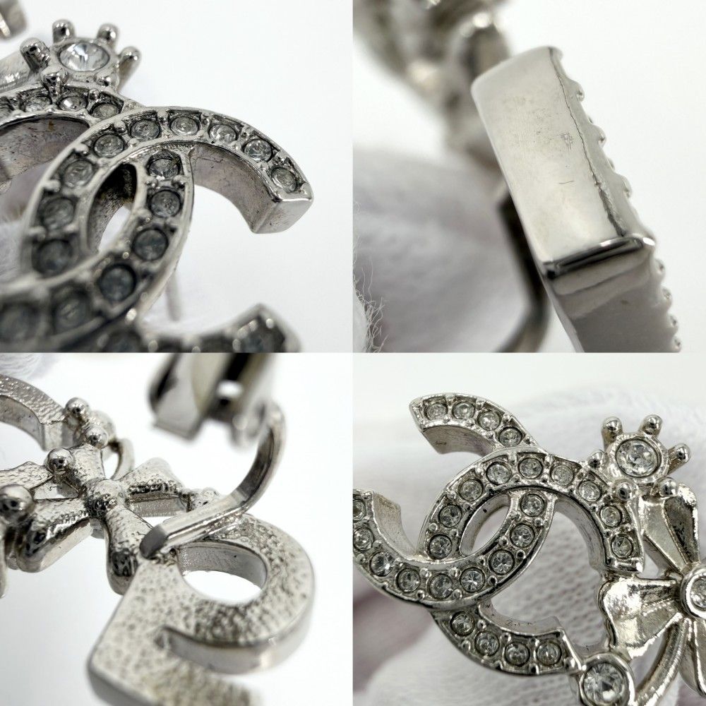 Chanel Earrings CC Logo Clover Rhinestone Silver — view 6