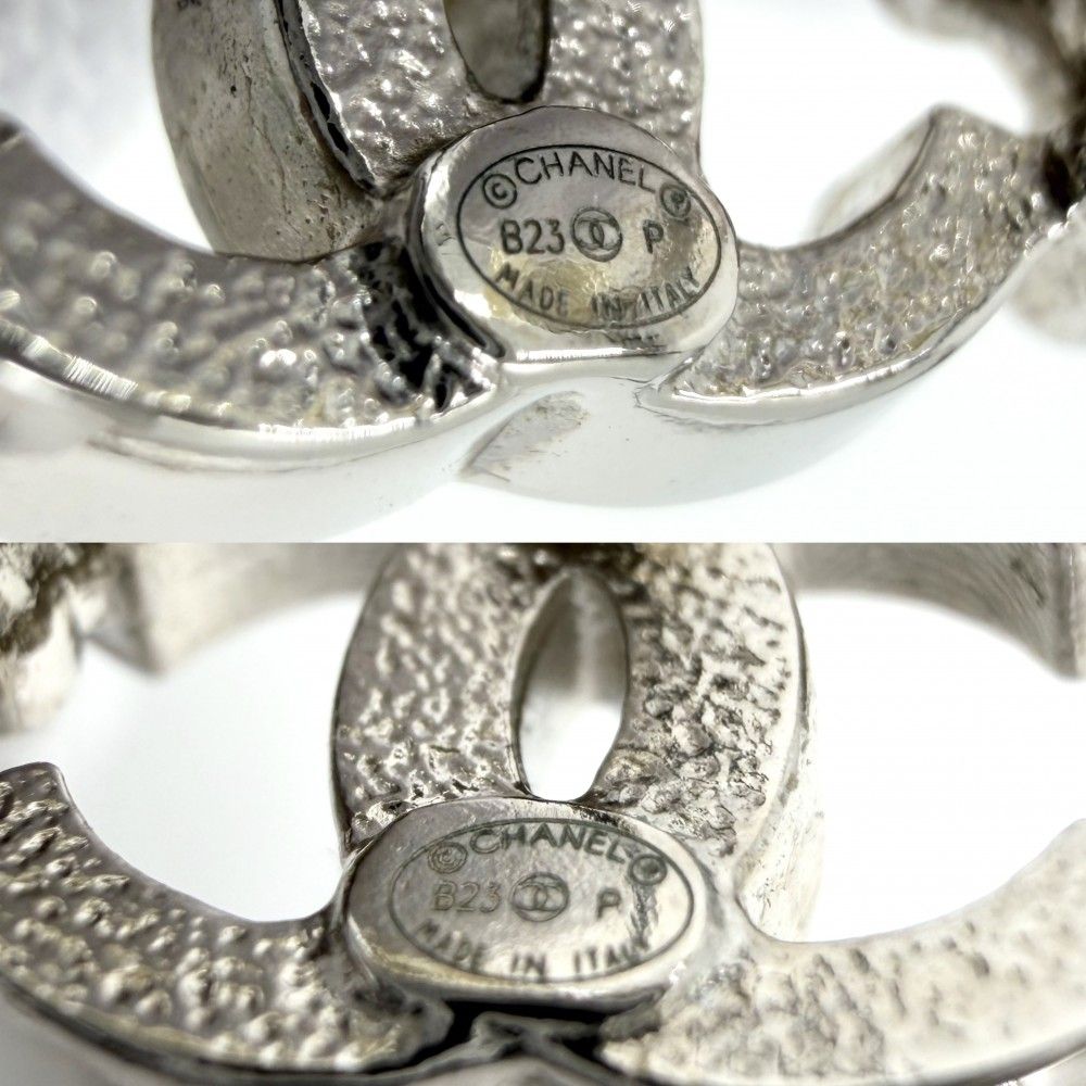 Chanel Earrings CC Logo Clover Rhinestone Silver — view 5